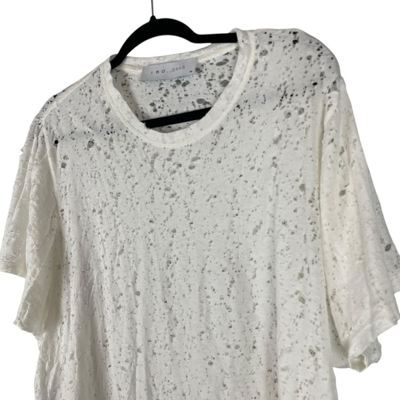 IRO Jeans Grayle Distressed White Cotton Tee Shirt Size M - Picture 4 of 9